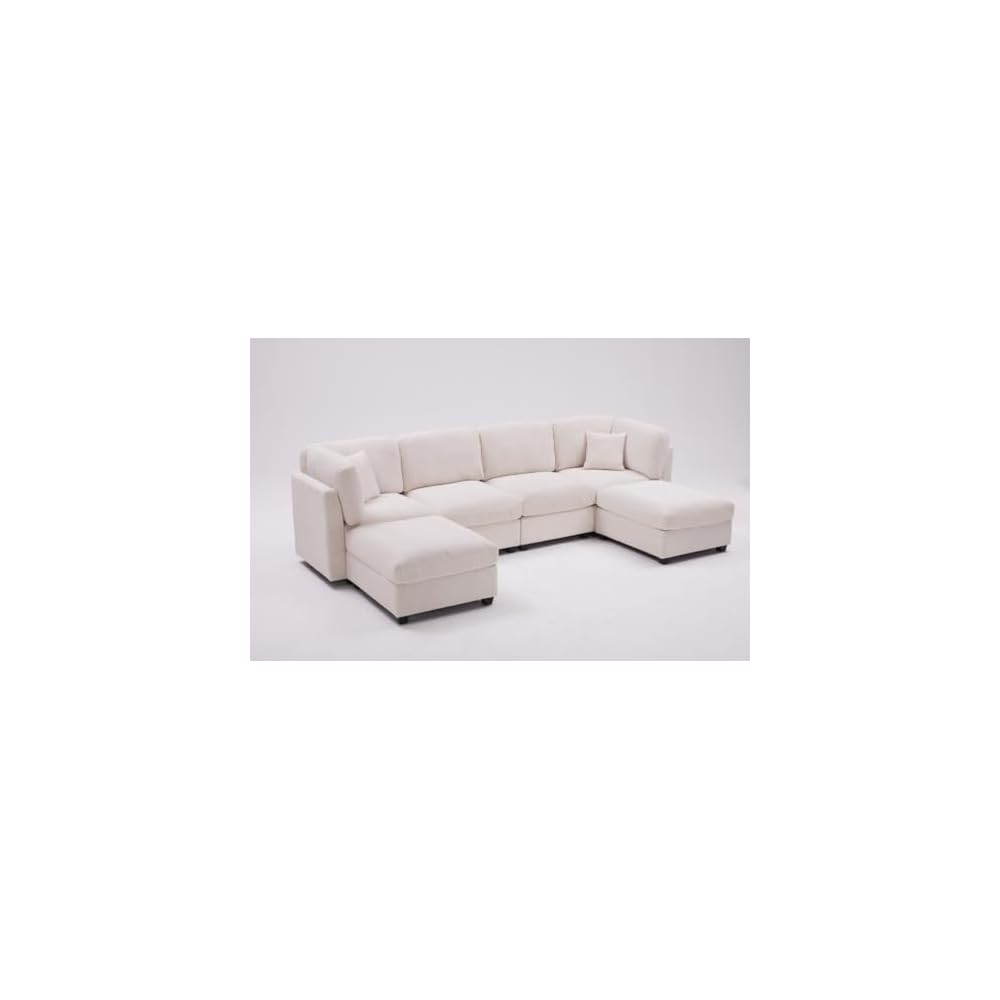 Howjoe 140 Inch Oversized Corduroy Modular Sectional Sofa, U Shaped Modular Couch with Storage, 6 Seat Convertible Corduroy Couch, Comfy Sectional Couches for Living Room with Memory Foam, Beige