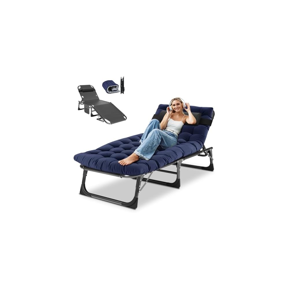 DoCred Chaise Lounge Chair, 5-Position Folding Outdoor Lounge Chair