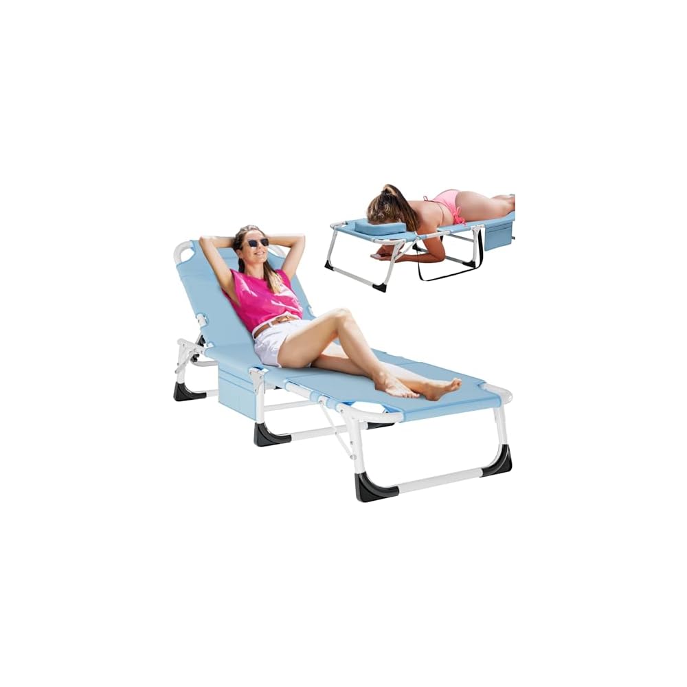 DoCred Chaise Lounge Chair, 5-Position Folding Outdoor Lounge Chair