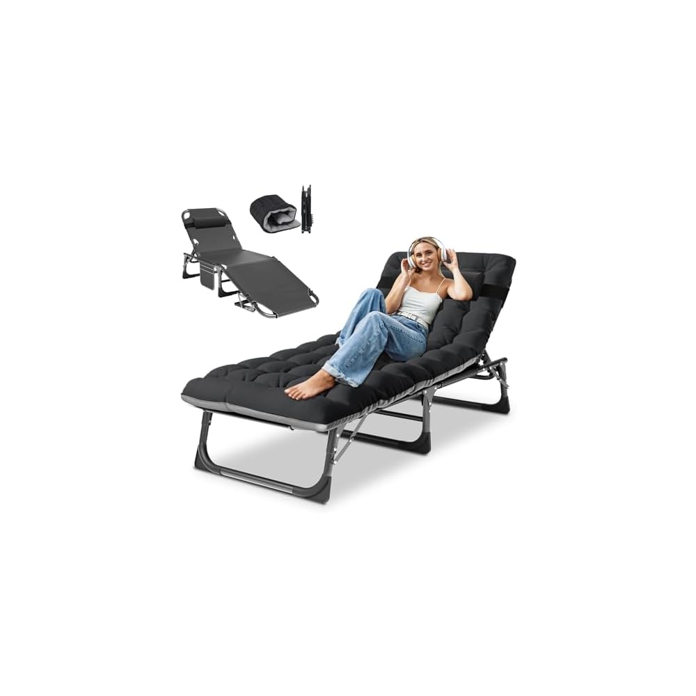 DoCred Chaise Lounge Chair, 5-Position Folding Outdoor Lounge Chair