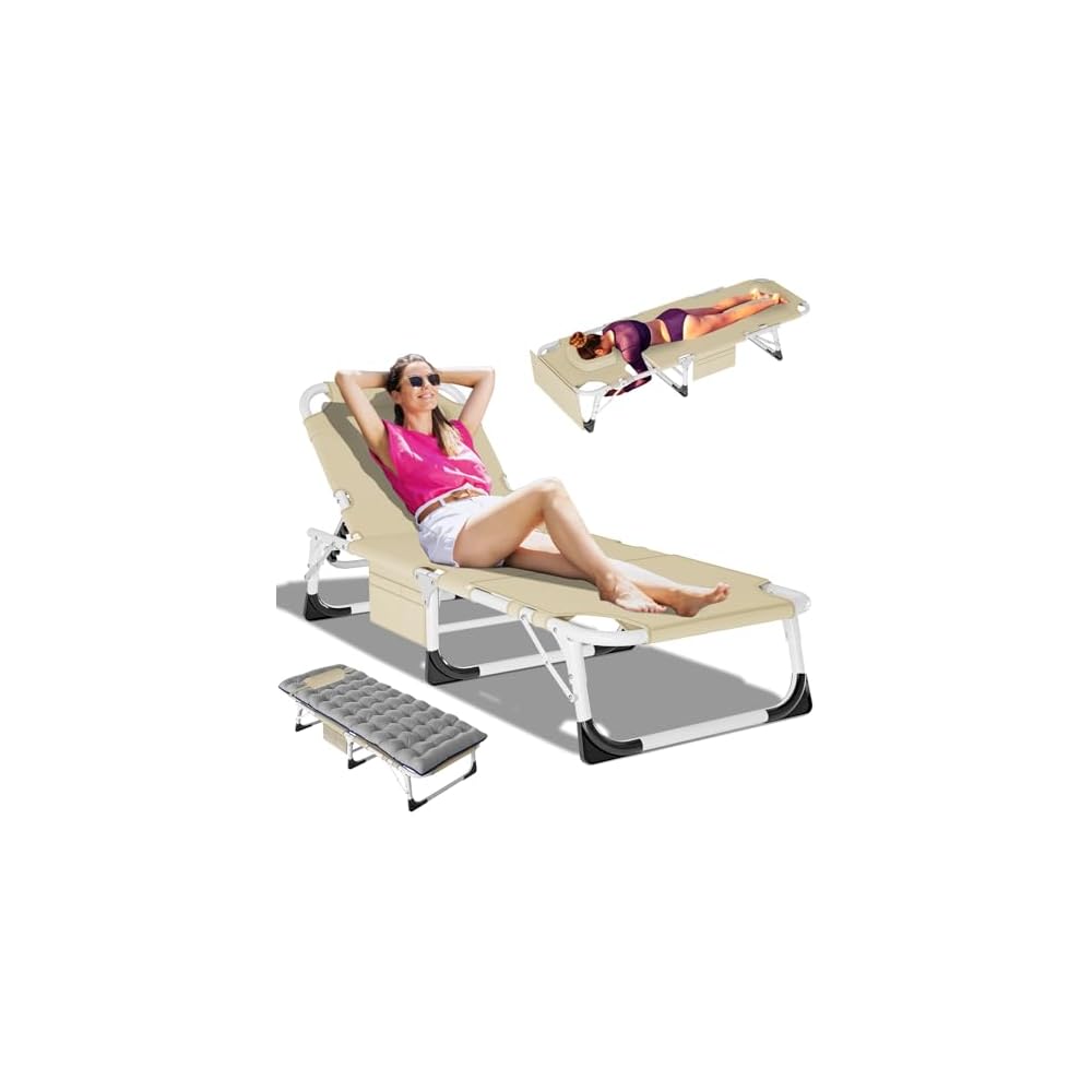 DoCred Chaise Lounge Chair, 5-Position Folding Outdoor Lounge Chair