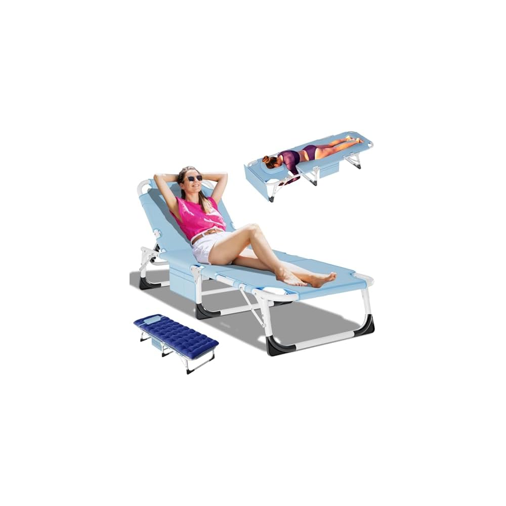 DoCred Chaise Lounge Chair, 5-Position Folding Outdoor Lounge Chair