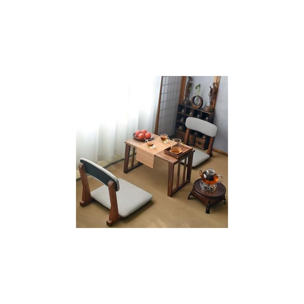 Japanese Floor Chair Solid Wood Meditation Chair with Back Support, Japanese Style Floor Seating Tatami Floor Seats with Cushion for Coffee Table, Low Tea Table，Living Room, Bedroom, Bay Window