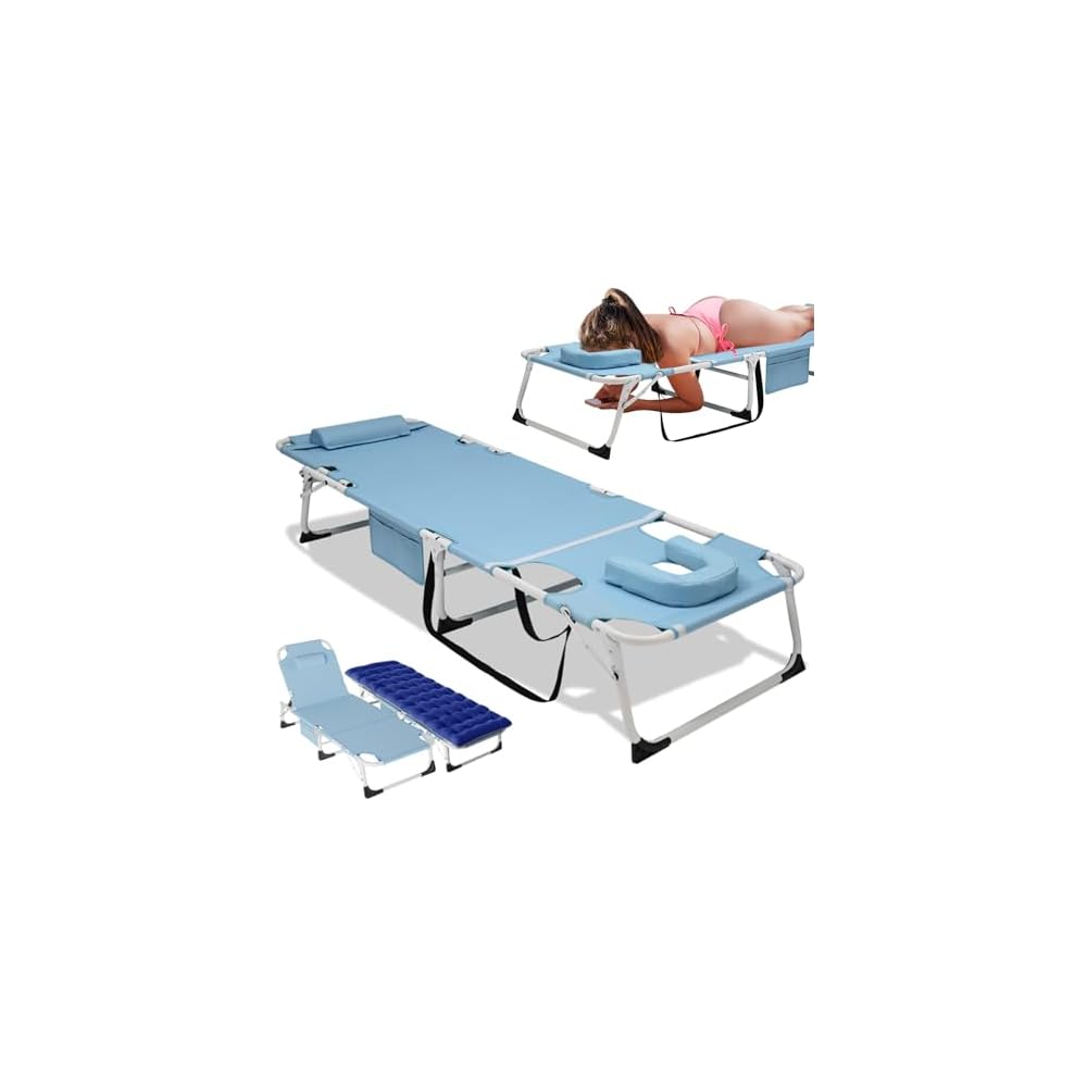 DoCred Chaise Lounge Chair, 5-Position Folding Outdoor Lounge Chair