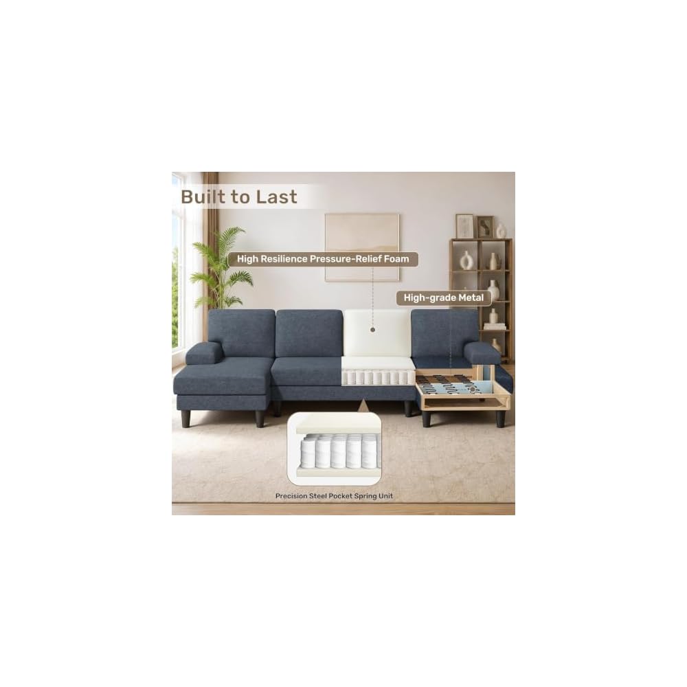 U-Shape Sectional Couch, 110 Inch Modern Modular Sofa