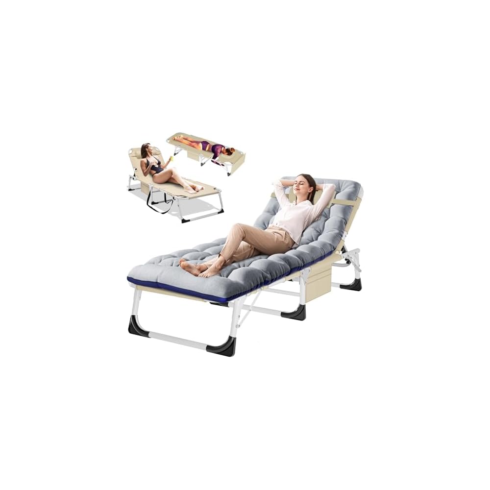 DoCred Chaise Lounge Chair, 5-Position Folding Outdoor Lounge Chair