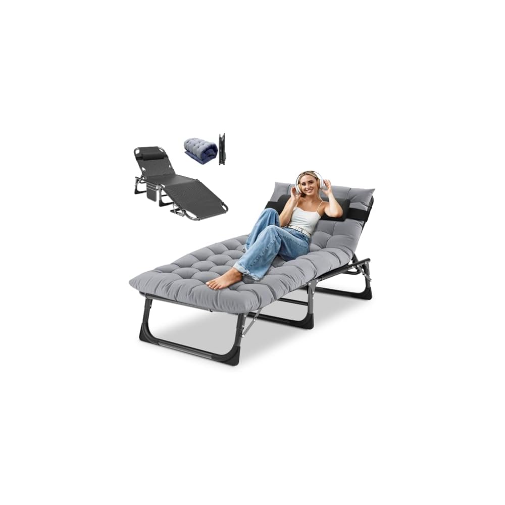 DoCred Chaise Lounge Chair, 5-Position Folding Outdoor Lounge Chair