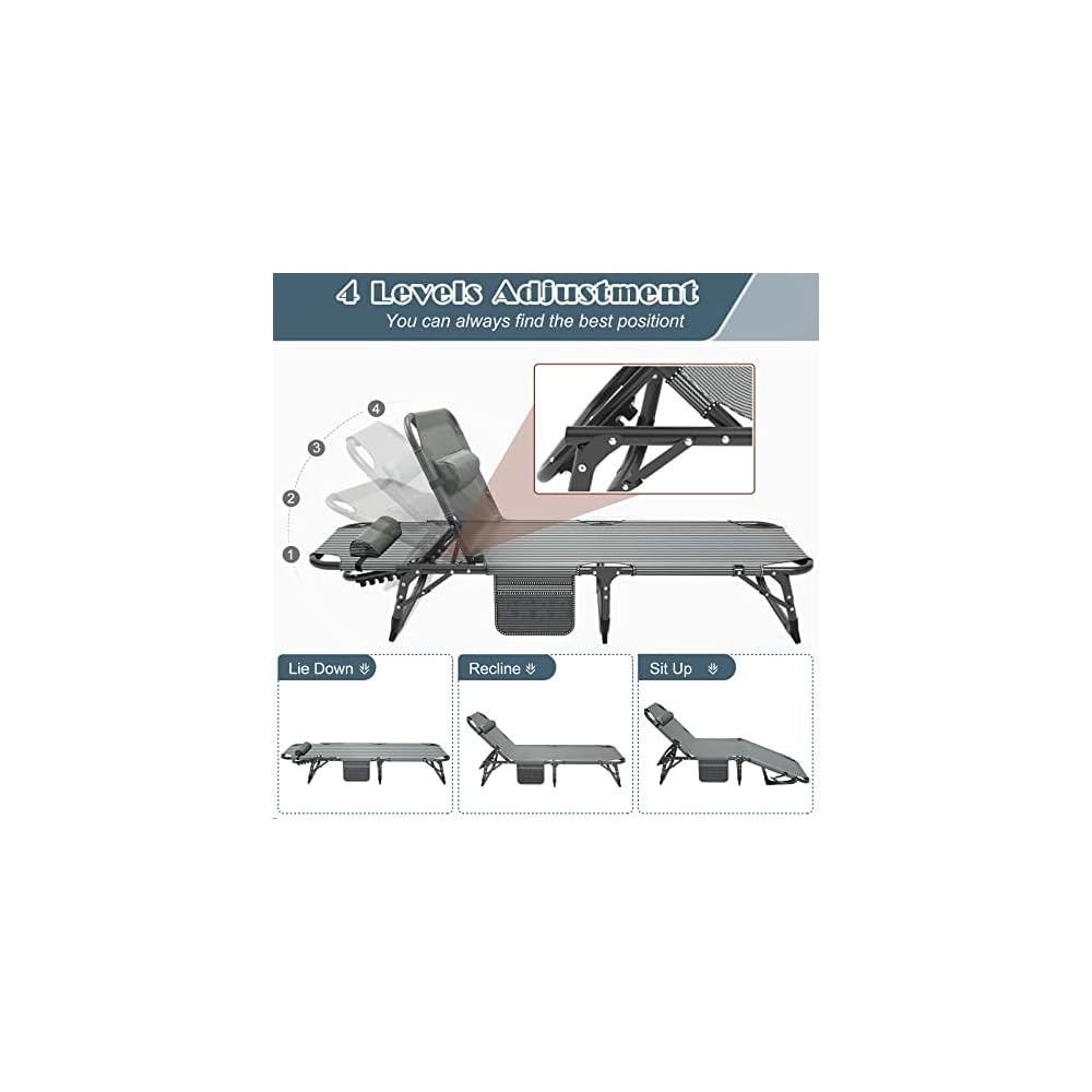 DoCred Chaise Lounge Chair, 5-Position Folding Outdoor Lounge Chair