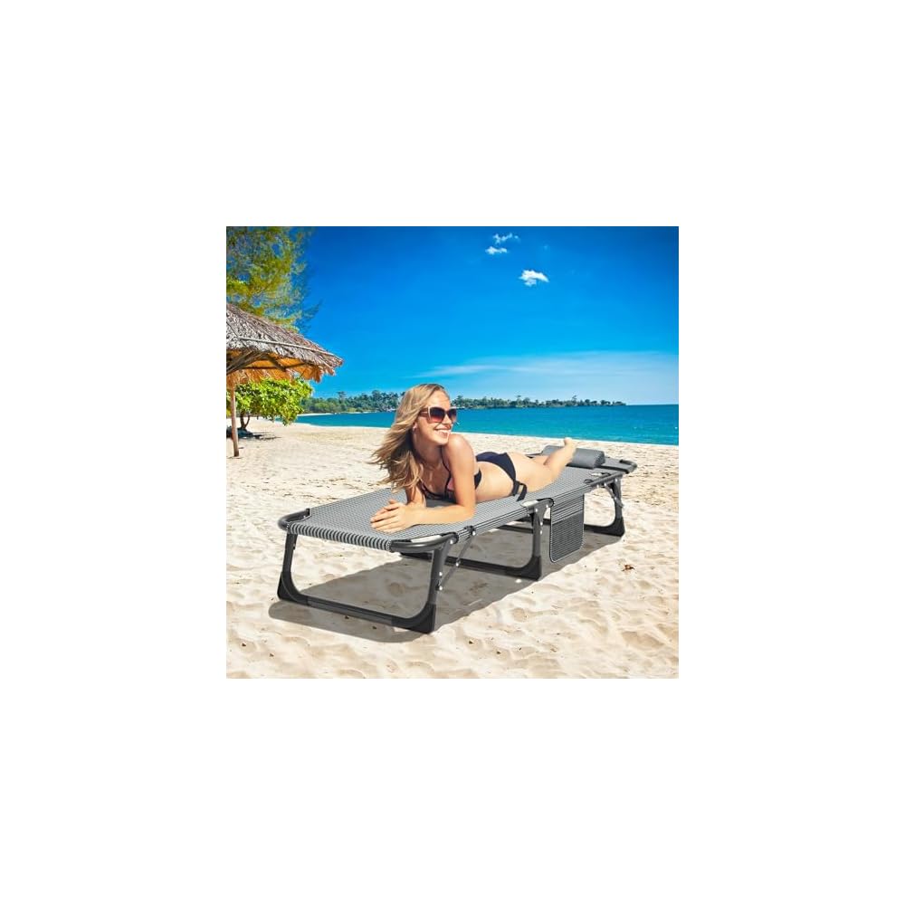DoCred Chaise Lounge Chair, 5-Position Folding Outdoor Lounge Chair