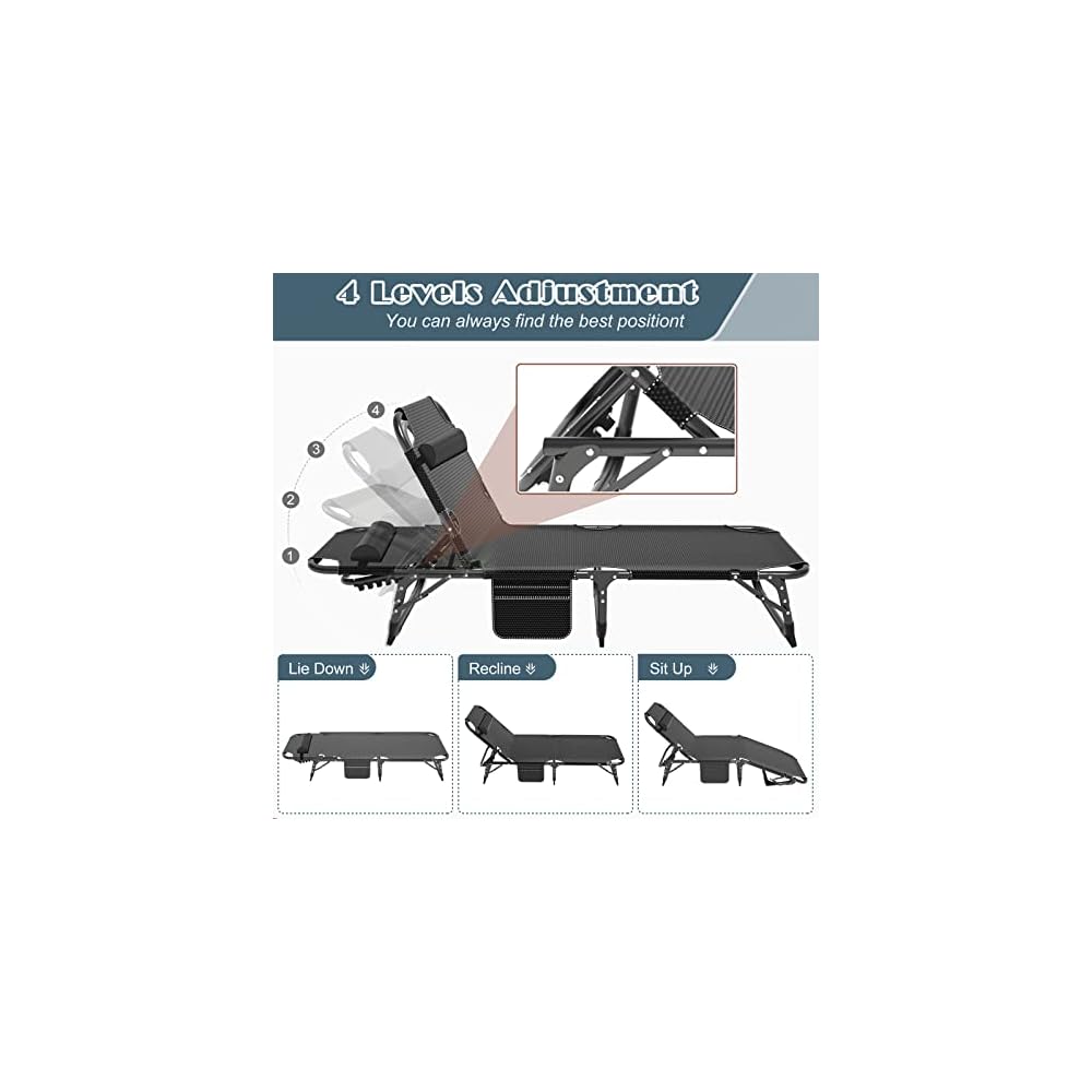 DoCred Chaise Lounge Chair, 5-Position Folding Outdoor Lounge Chair