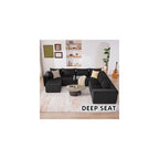 Cloud Couch Sectional, Modular Sofa with Deep Seat, Plush Corduroy U Shaped Boneless Couch, Convertible Sectional Couches for Living Room (Black, 6 Seater & 1 Ottoman)