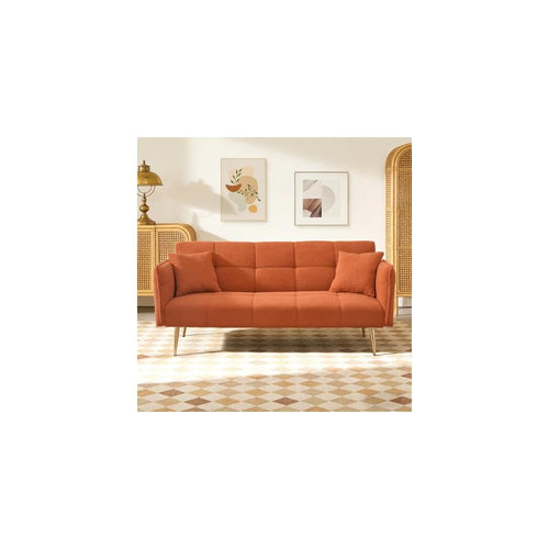 70" Futon Sofa Bed,Teddy Fleece Fabric Couch Bed (Orange)