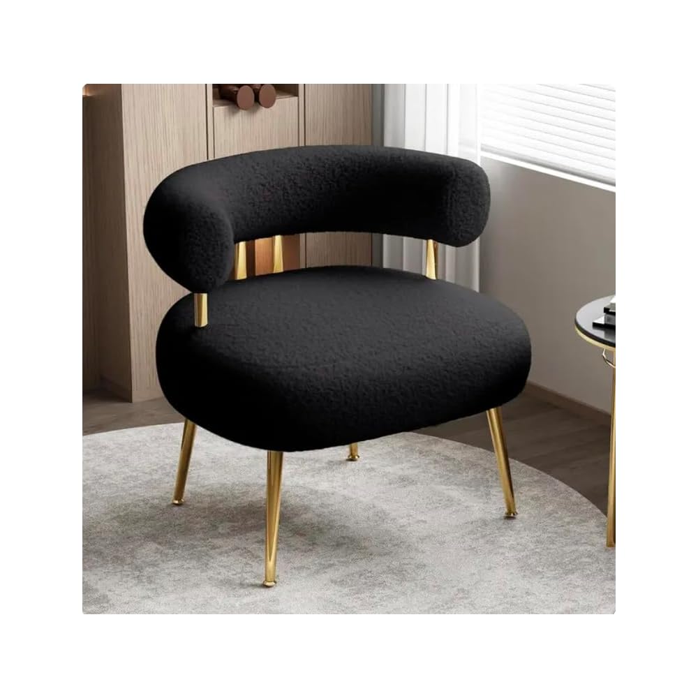 Generic Round Upholstered Barrel Arm Chair for Small Spaces, Fluffy Side Corner Sofa Chair for Living Room, Bedroom, Vanity, Office Sofa (Black)