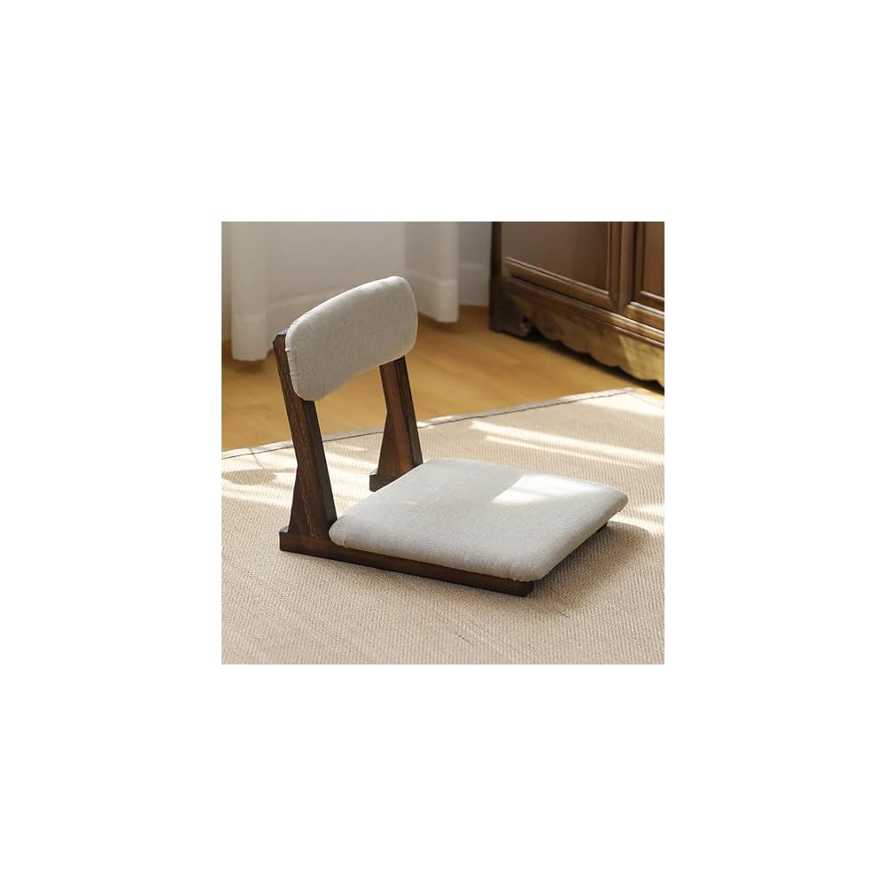 Japanese Floor Chair Solid Wood Meditation Chair with Back Support, Japanese Style Floor Seating Tatami Floor Seats with Cushion for Coffee Table, Low Tea Table，Living Room, Bedroom, Bay Window