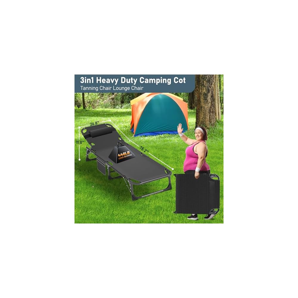 DoCred Chaise Lounge Chair, 5-Position Folding Outdoor Lounge Chair