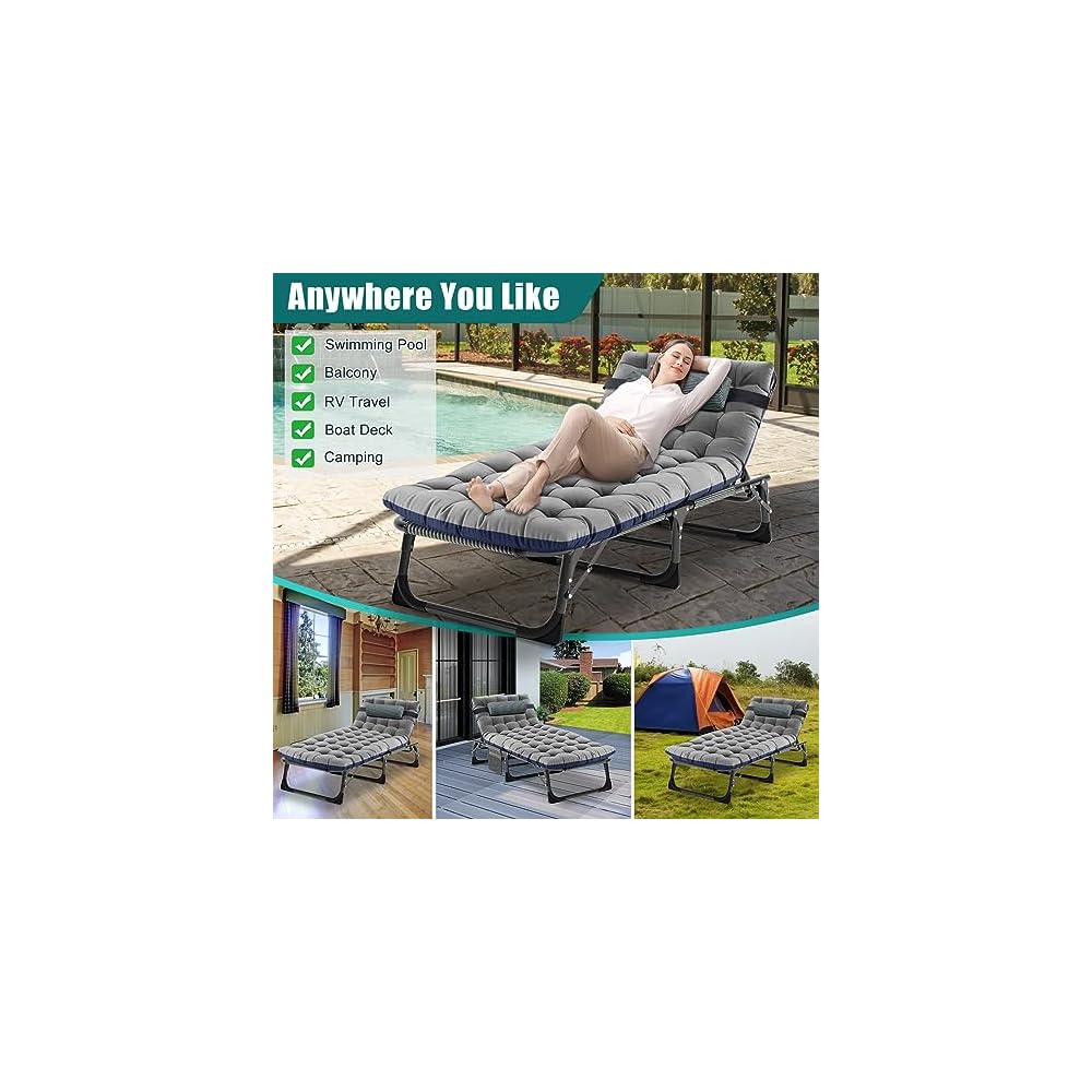 DoCred Chaise Lounge Chair, 5-Position Folding Outdoor Lounge Chair