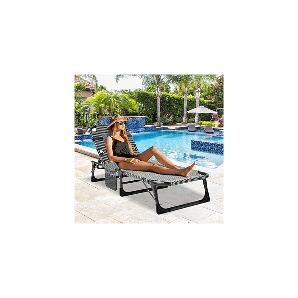 DoCred Chaise Lounge Chair, 5-Position Folding Outdoor Lounge Chair