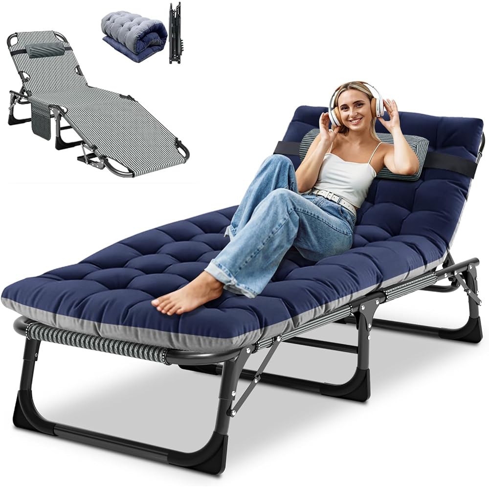 DoCred Chaise Lounge Chair, 5-Position Folding Outdoor Lounge Chair
