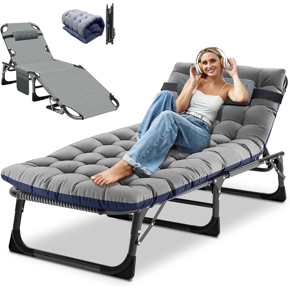 DoCred Chaise Lounge Chair, 5-Position Folding Outdoor Lounge Chair