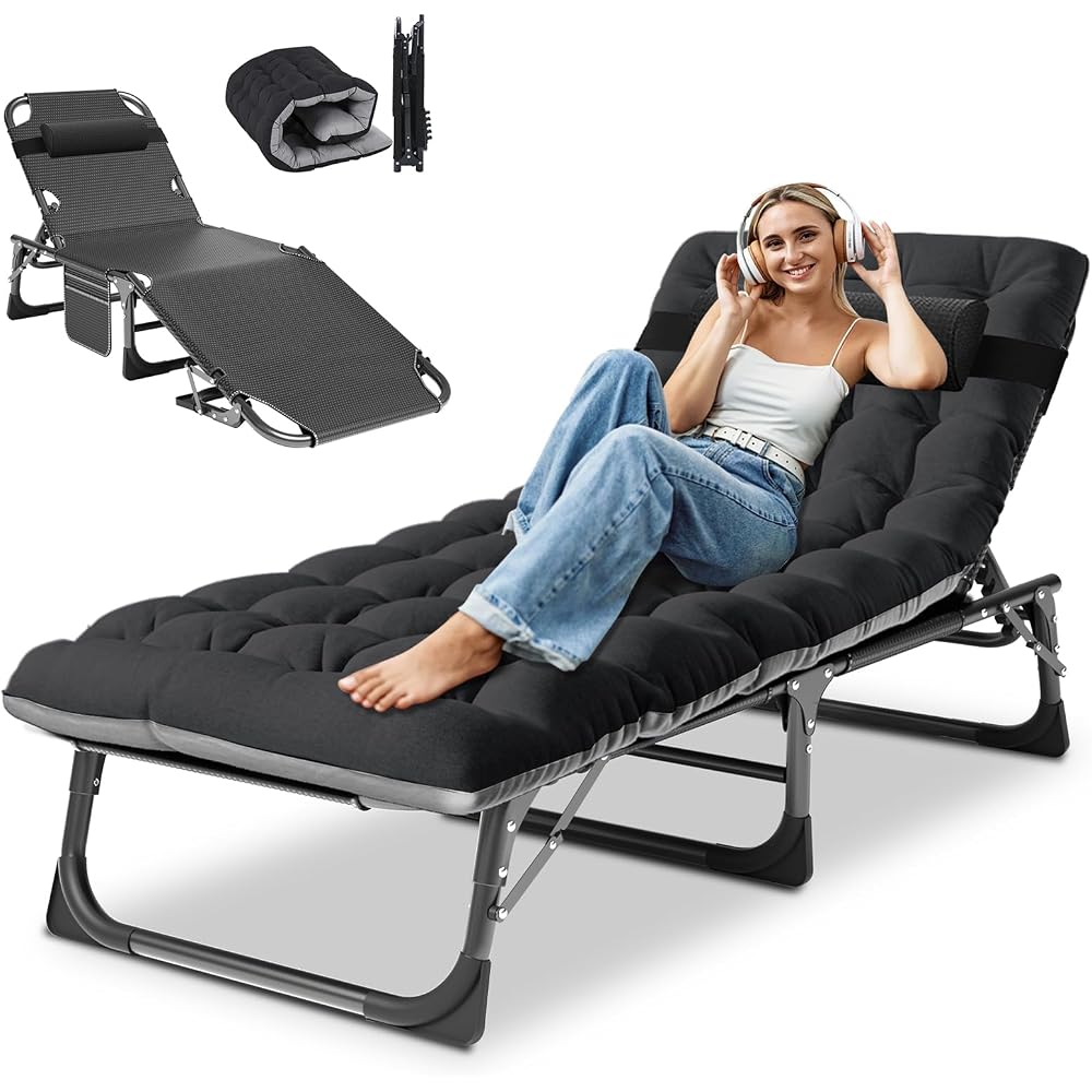 DoCred Chaise Lounge Chair, 5-Position Folding Outdoor Lounge Chair