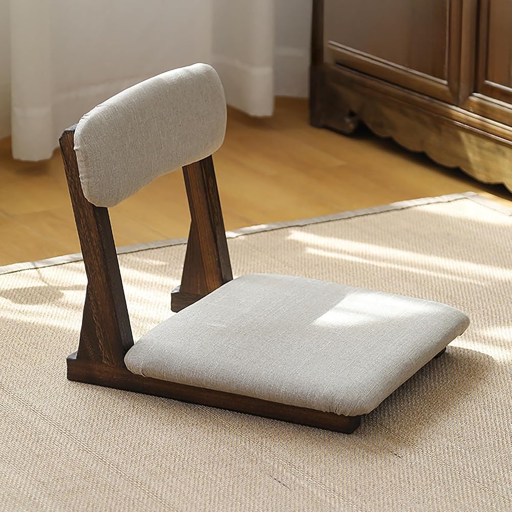 Japanese Floor Chair Solid Wood Meditation Chair with Back Support, Japanese Style Floor Seating Tatami Floor Seats with Cushion for Coffee Table, Low Tea Table，Living Room, Bedroom, Bay Window