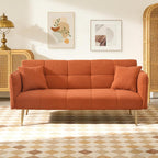 70" Futon Sofa Bed,Teddy Fleece Fabric Couch Bed (Orange)